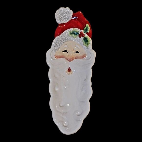 2005 Fitz & Floyd Snack Therapy Cracker Bread Tray SANTA FACE Server Plate - Picture 1 of 5